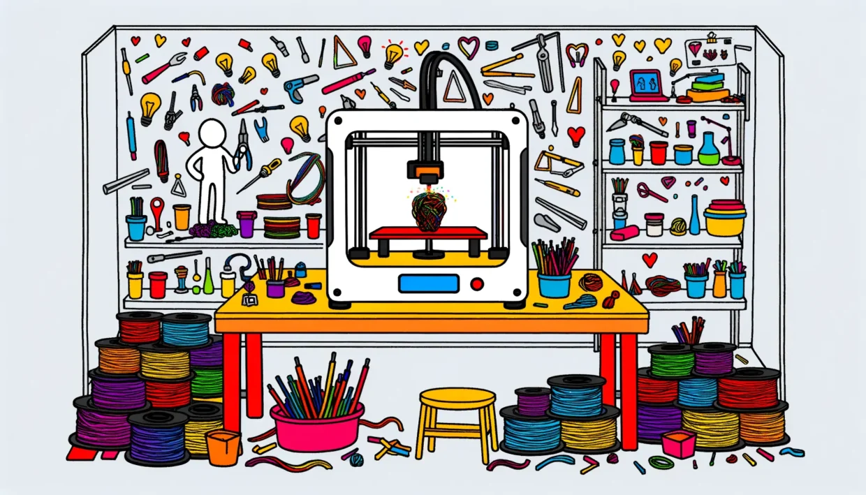 Deze afbeelding illustreert 3D-printen met meerdere kleuren en materialen: De regenboog van creativiteit